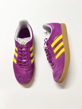 Adidas Originals Womens Purple Burst Solar Yellow Suede Gazelle Sneakers Size 10